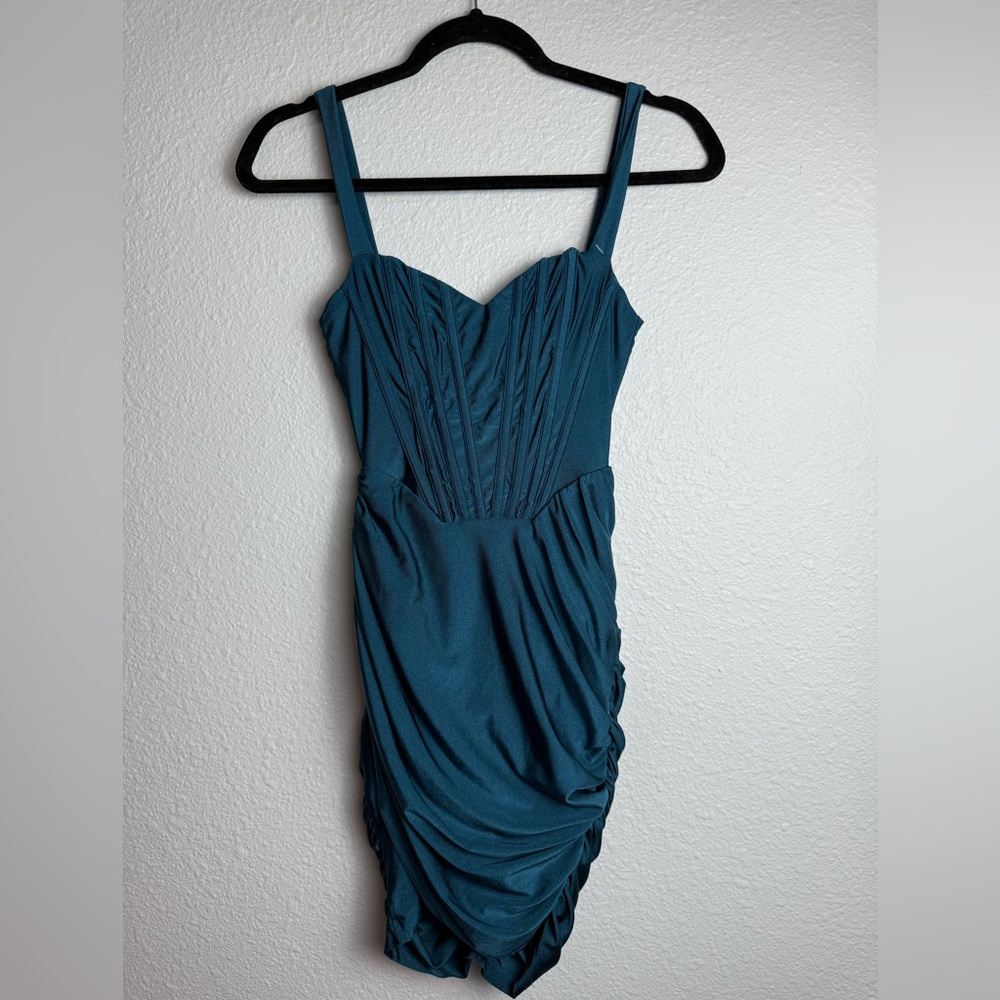 H:ours Revolve Miquela Teal Green Corset
Ruched Drape Dress Size XS. - Picture 2 of 7